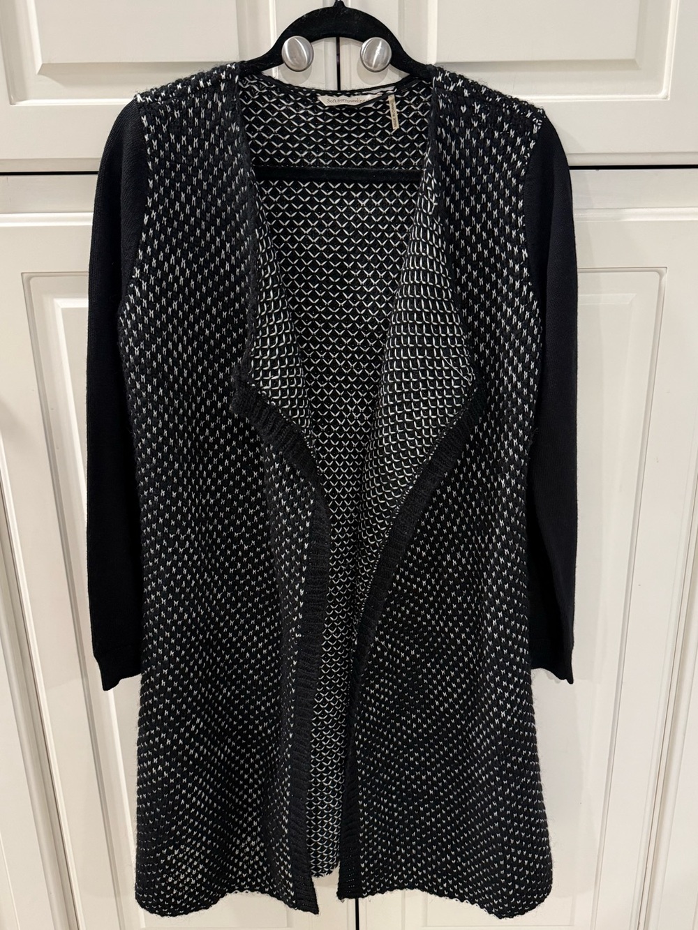 Soft Surroundings Black & White Open-Front Knit Cardigan